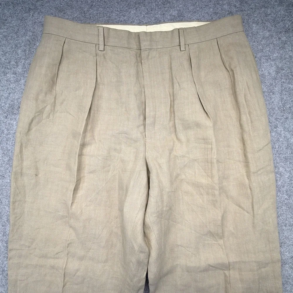 Vintage Polo Ralph Lauren Pants Mens 36x32 (Fits 35x32) Linen Double Pleated